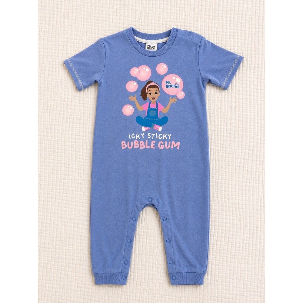 Ms. Rachel Icky Sticky Bubble Gum Romper 24M Blue One Piece Toddler Baby Outfit